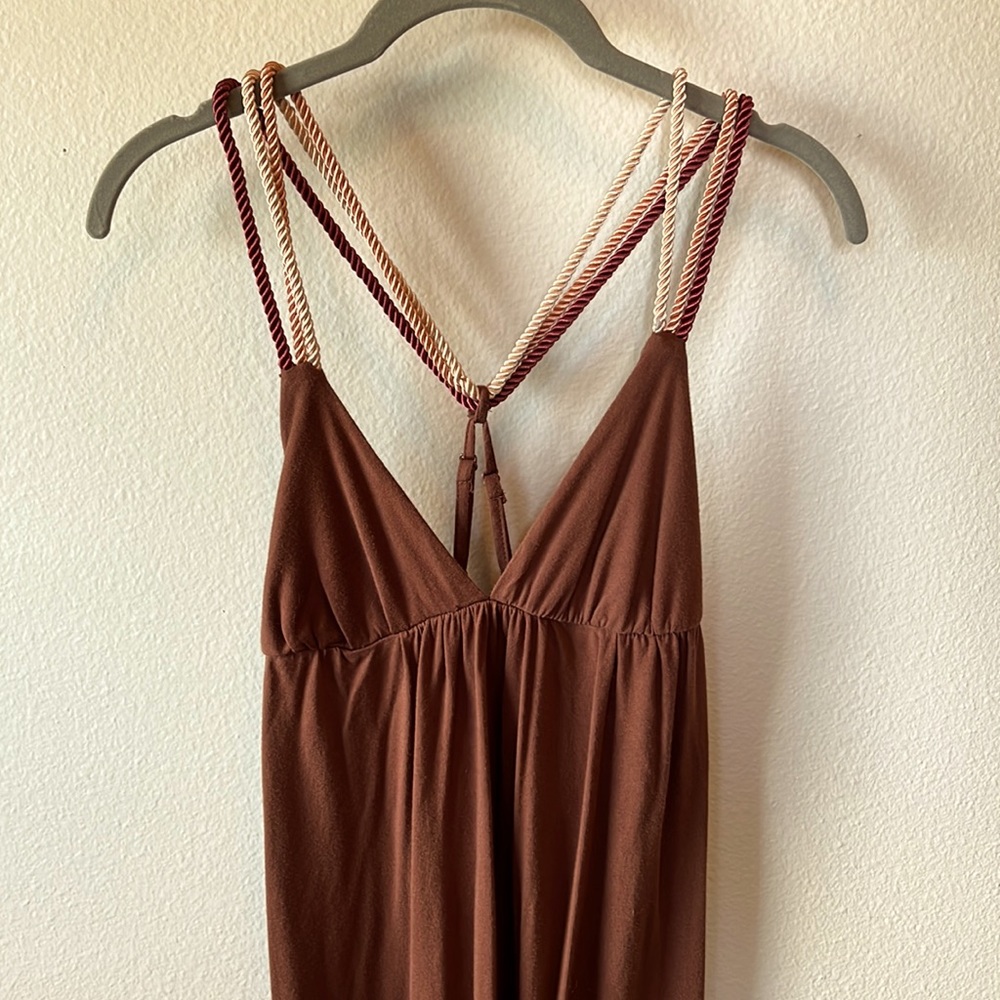 Brown strappy knit gown.